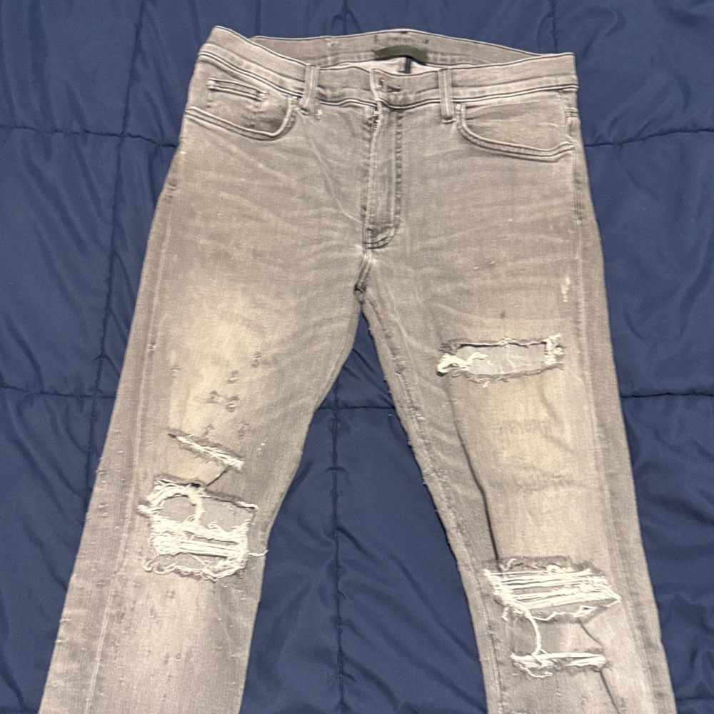 AMIRI Gray Distressed Slim Jeans